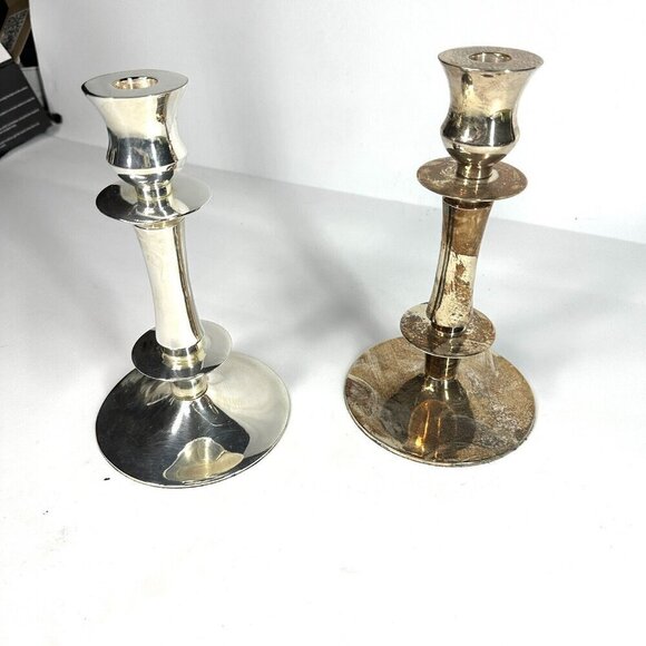 Set of Two 2 Silverplated Candle Holders Vintage 8.5" Unbranded Used Sticks - Picture 3 of 10